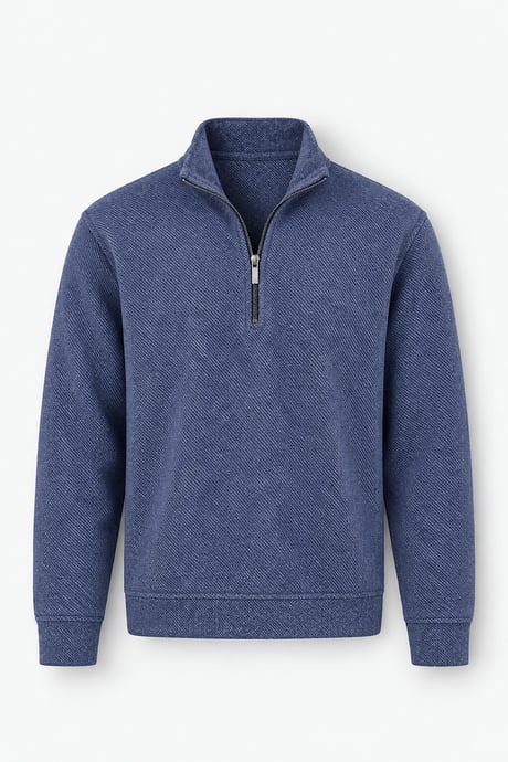 Dante Regular Fit Örme Kaşe Dik Yaka Yarım Fermuarlı Erkek Sweatshirt - İndigo
