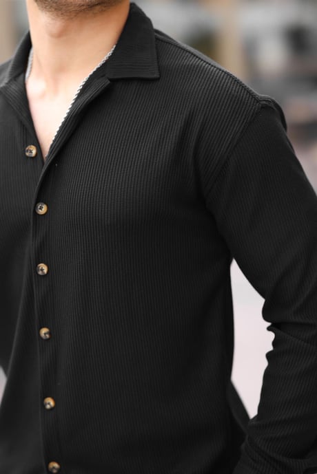 Fitilli Bowling Yaka Uzun Kollu Gömlek