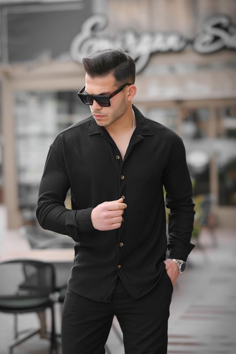 Fitilli Bowling Yaka Uzun Kollu Gömlek