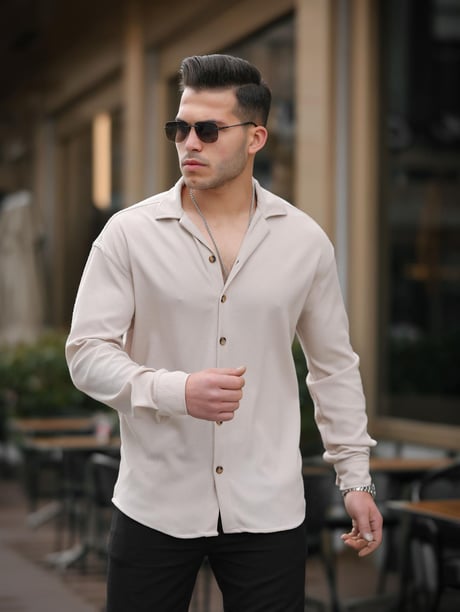 Fitilli Bowling Yaka Uzun Kollu Gömlek