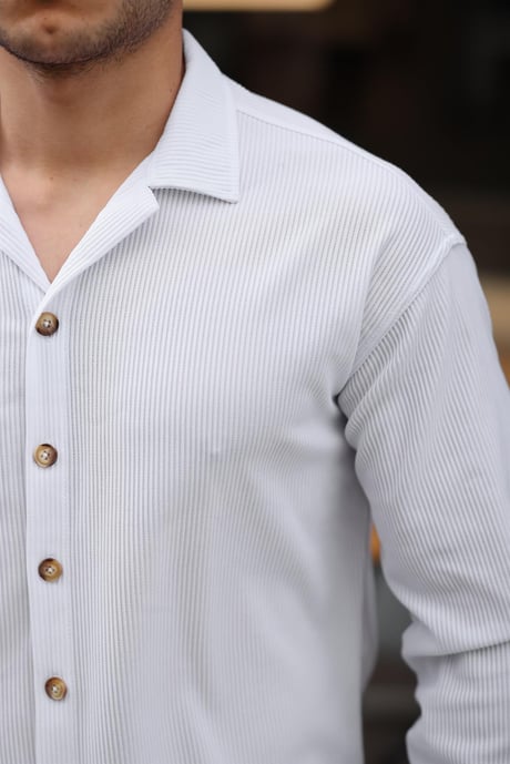 Fitilli Bowling Yaka Uzun Kollu Gömlek