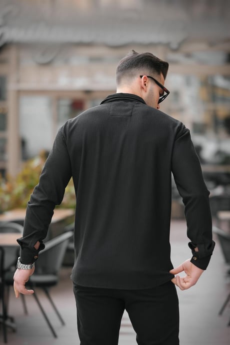 Fitilli Bowling Yaka Uzun Kollu Gömlek