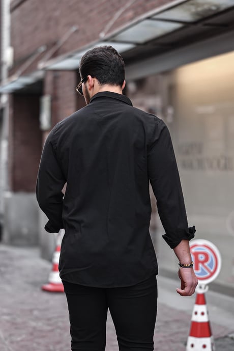 Flam Keten Tek Cepli Gömlek - Siyah