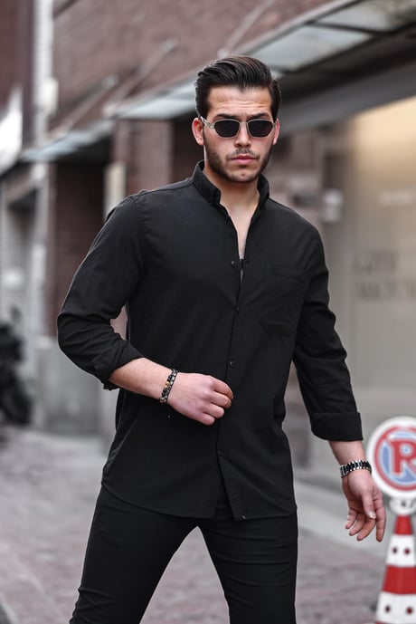 Flam Keten Tek Cepli Gömlek - Siyah