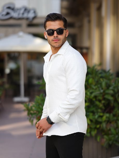 Geometrik Desen Kapitone Desenli Gömlek/Ceket - Beyaz