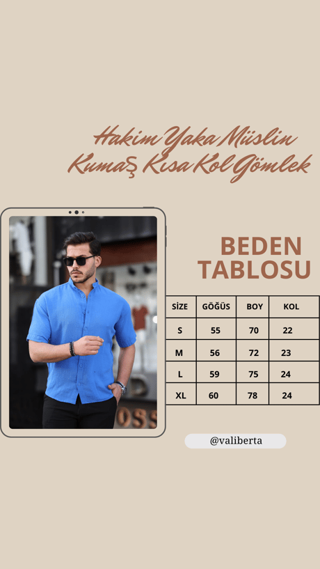 Hakim Yaka Müslin Kumaş Kısa Kol Gömlek - Nar