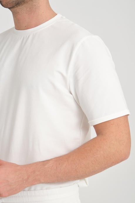 İki İplik Pamuklu Duble Kol Yırtmaçlı T-Shirt Şort Takım - Ekru