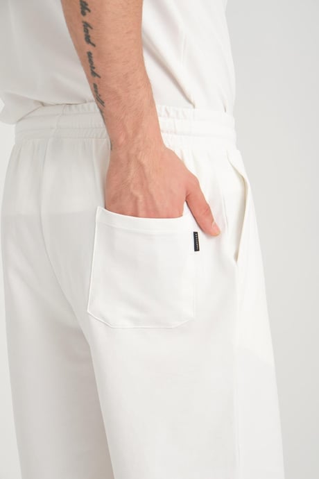 İki İplik Pamuklu Duble Kol Yırtmaçlı T-Shirt Şort Takım - Ekru