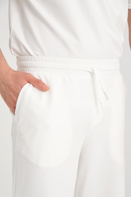 İki İplik Pamuklu Duble Kol Yırtmaçlı T-Shirt Şort Takım - Ekru