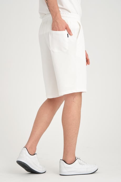 İki İplik Pamuklu Duble Kol Yırtmaçlı T-Shirt Şort Takım - Ekru