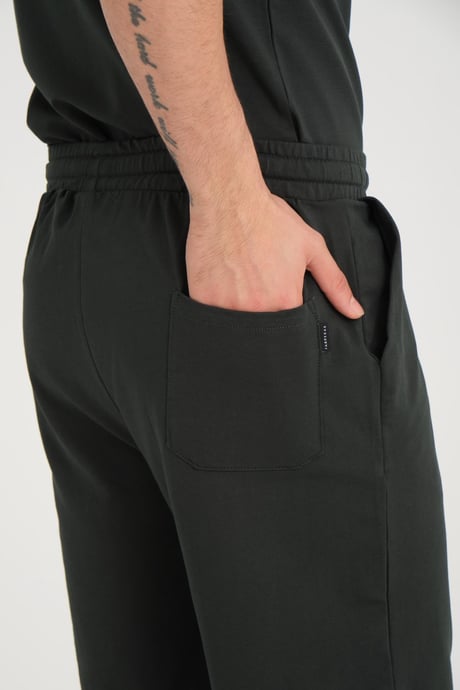 İki İplik Pamuklu Duble Kol Yırtmaçlı T-Shirt Şort Takım - Çam Yeşili