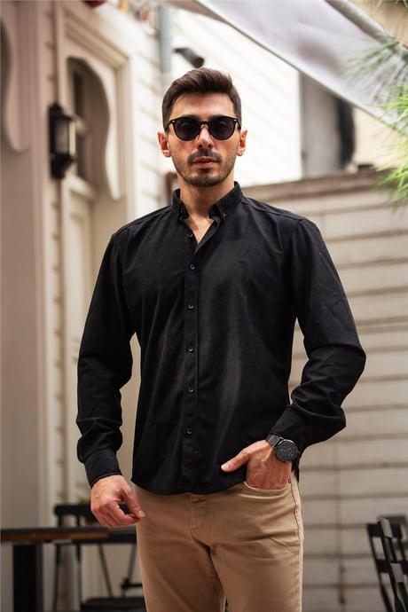 Kadife Gömlek - Siyah