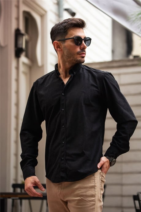 Kadife Gömlek - Siyah