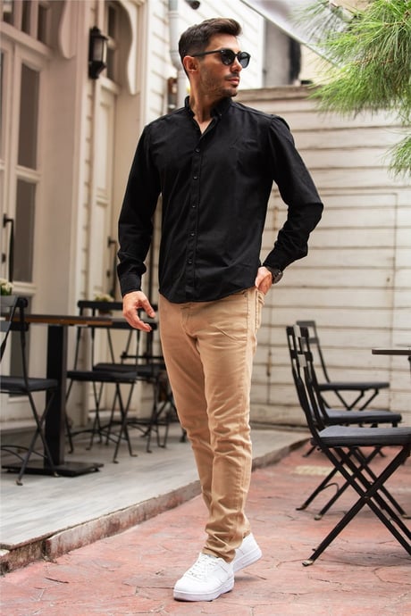 Kadife Gömlek - Siyah