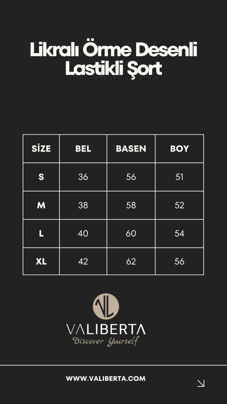 Likralı Örme Desenli Lastikli Şort - Haki