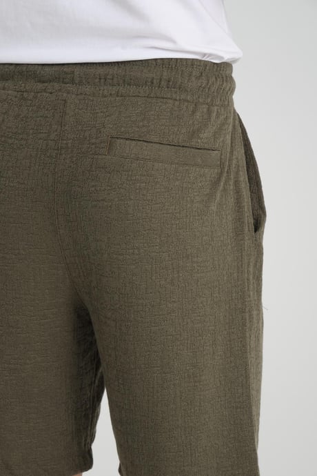 Likralı Örme Desenli Lastikli Şort - Haki