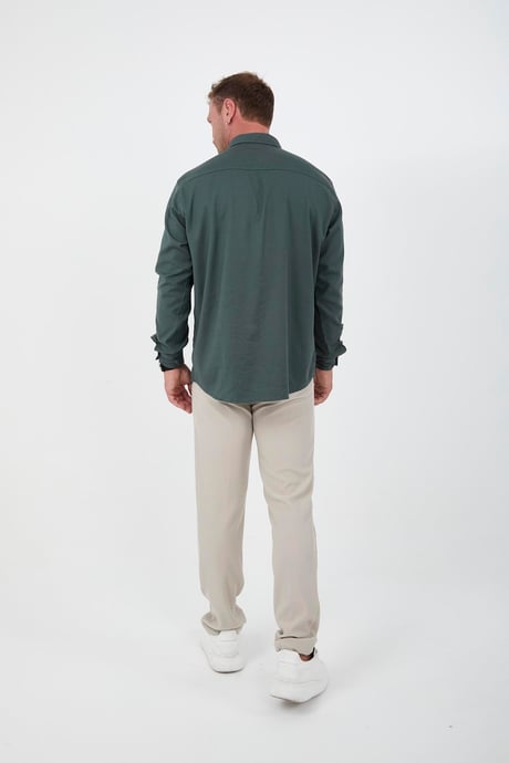Likralı Regular Fit Nefes Alabilir Klasik Erkek Oxford Gömlek - Çam Yeşili