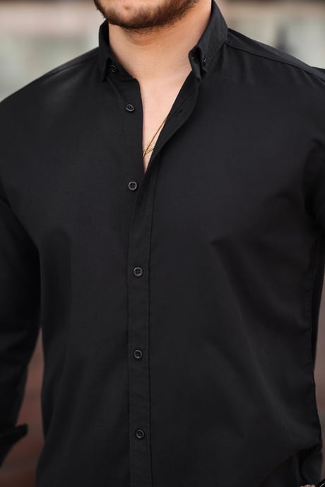 Likralı Regular Fit Nefes Alabilir Klasik Erkek Oxford Gömlek - Siyah