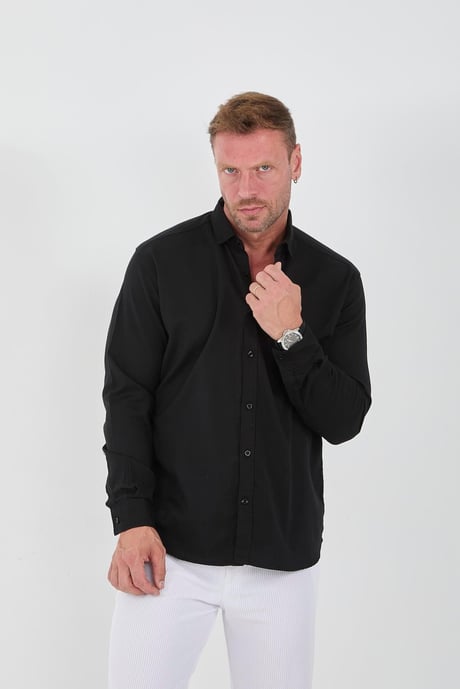 Likralı Regular Fit Nefes Alabilir Klasik Erkek Oxford Gömlek - Siyah