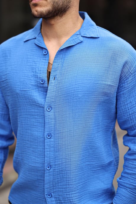 Oversize Müslin Kumaş Gömlek- Parlement Mavisi