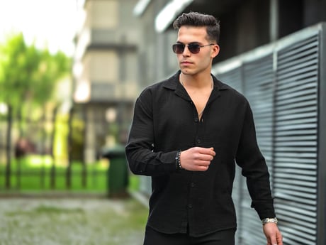 Oversize Müslin Kumaş Gömlek - Siyah