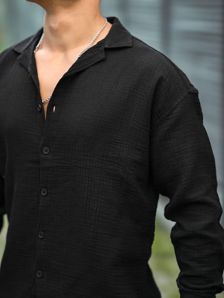 Oversize Müslin Kumaş Gömlek - Siyah