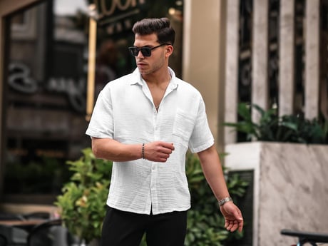 Oversize Müslin Kumaş Tek Cepli Gömlek- Beyaz