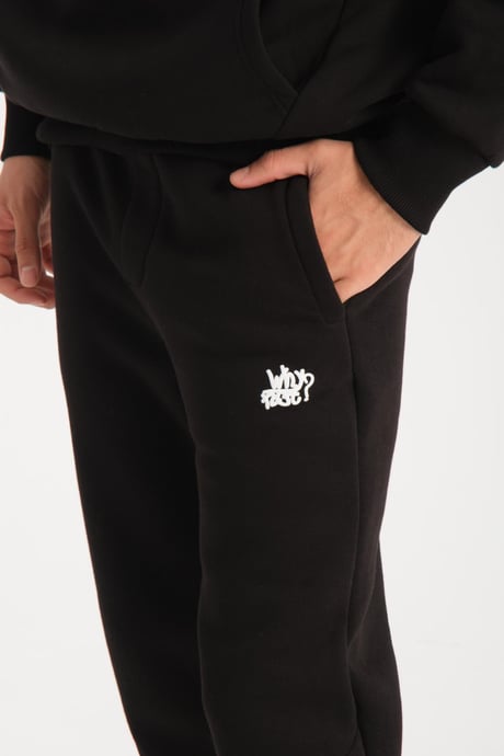 Oversize Puf Baskılı Erkek CozyFit Şardonlu Eşofman Takımı - Siyah