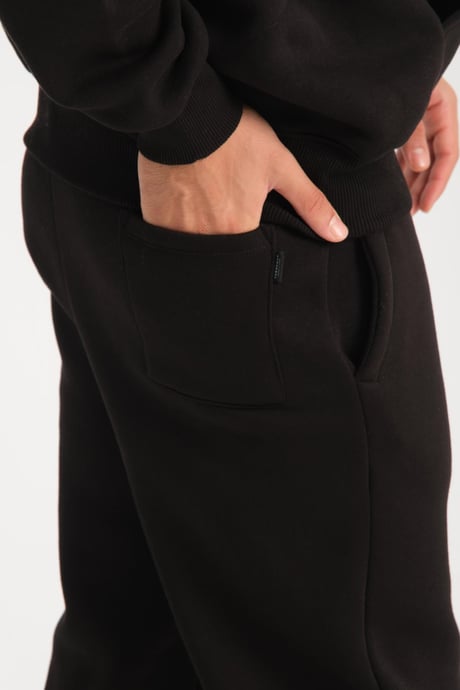 Oversize Puf Baskılı Erkek CozyFit Şardonlu Eşofman Takımı - Siyah