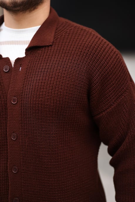 Oversize Selanik Örgü Düğmeli Erkek Hırka- KoyuKahve