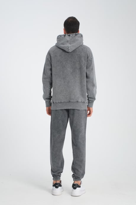 Oversize Yıkamalı Şardonlu Erkek Eşofman Takımı - Antrasit