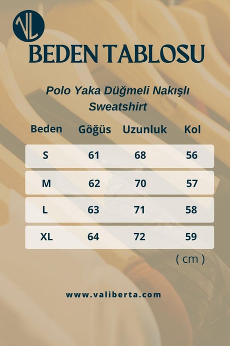 Polo Yaka Düğmeli Nakışlı Sweatshirt - Siyah