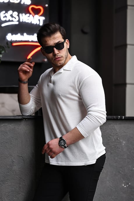 Polo Yaka Örme Triko - Beyaz