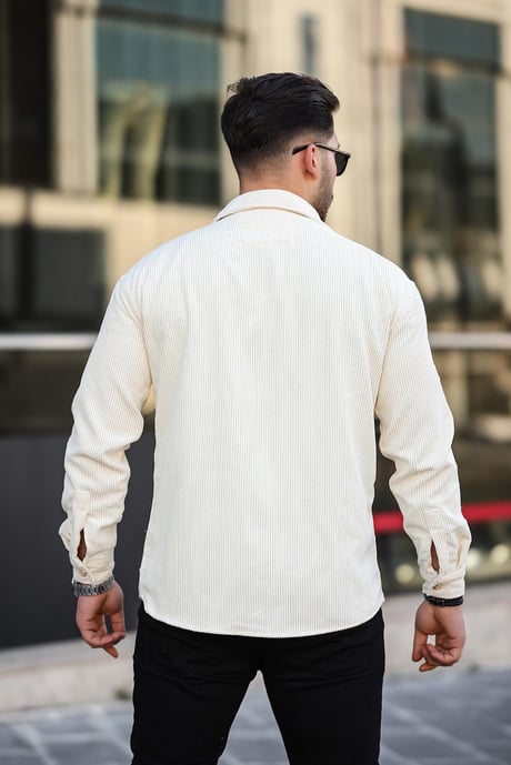 Premium Çift Cepli Kadife Gömlek - Ekru