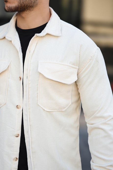 Premium Çift Cepli Kadife Gömlek - Ekru