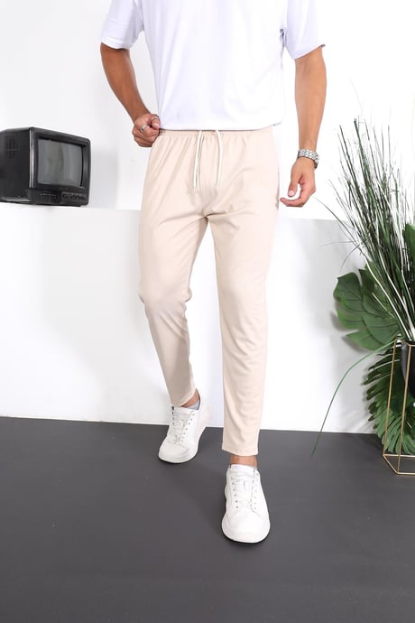 Premium Çizgi Şeritli Keten Pantolon - Bej