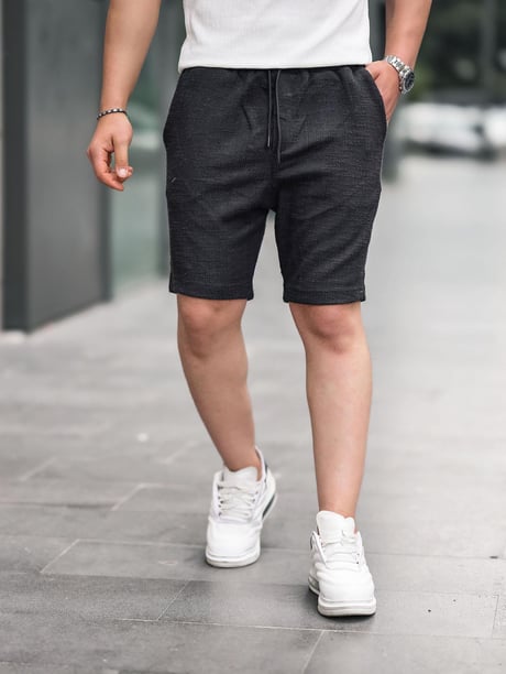 Premium Desenli Örme Şort - Siyah