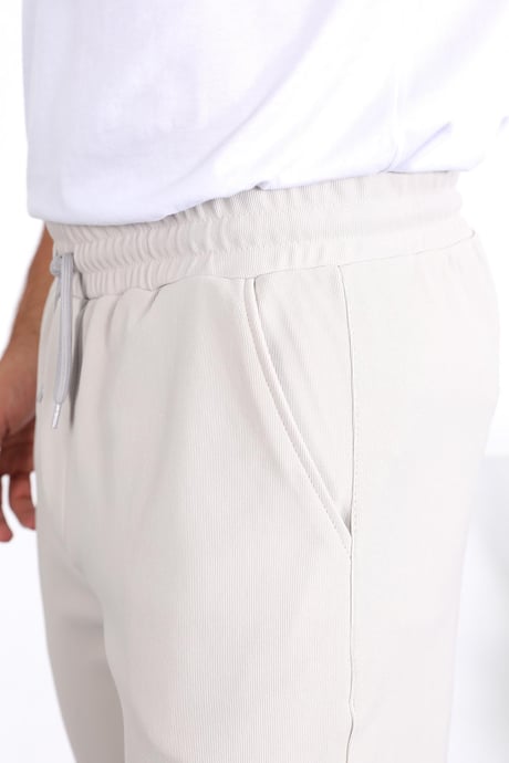 Premium Dokulu Duble Paça  Fit Pantolon - Taş