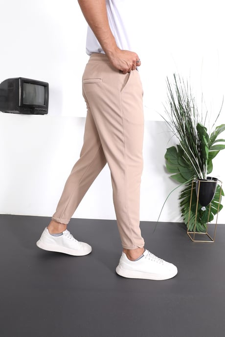 Premium Dokulu Duble Paça Fit Pantolon - Bej