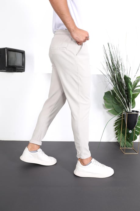Premium Dokulu Duble Paça  Fit Pantolon - Taş