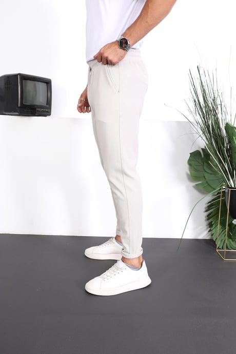 Premium Dokulu Duble Paça  Fit Pantolon - Taş