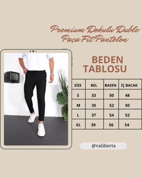Premium Dokulu Duble Paça Fit Pantolon - Bej