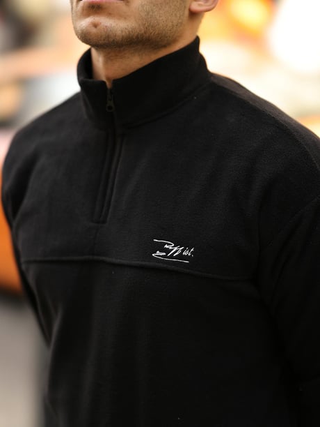 Premium Yarım Ferrmuar Polar Sweatshirt - Siyah