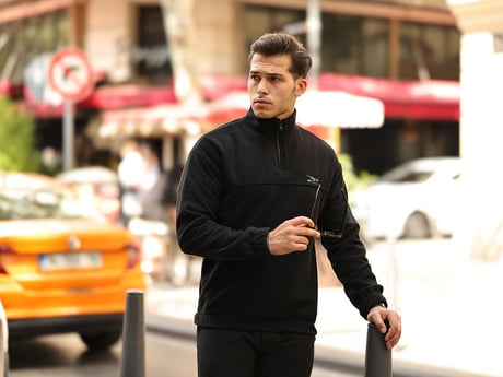 Premium Yarım Ferrmuar Polar Sweatshirt - Siyah