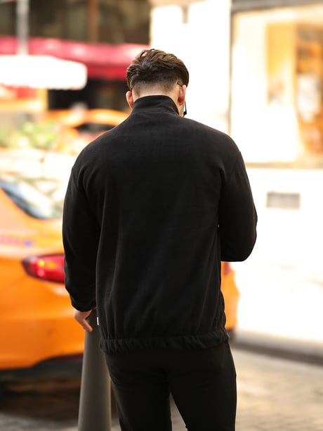Premium Yarım Ferrmuar Polar Sweatshirt - Siyah