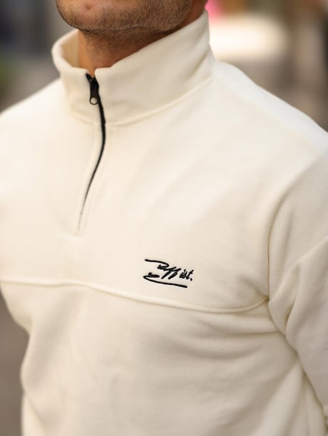 Premium Yarım Ferrmuar Polar Sweatshirt - Ekru