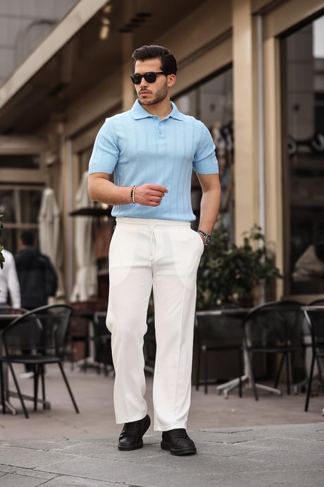 Rahat Kalıp Beli Lastikli Baggy Pamuk Pantolon - Ekru