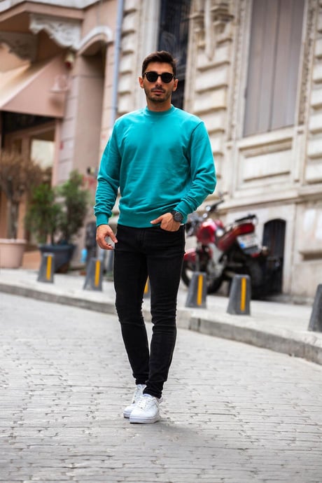 Ribanalı Fit Sweatshirt - Mavi