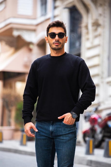 Ribanalı Fit Sweatshirt - Siyah