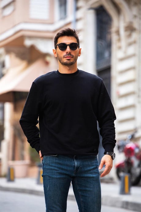 Ribanalı Fit Sweatshirt - Siyah